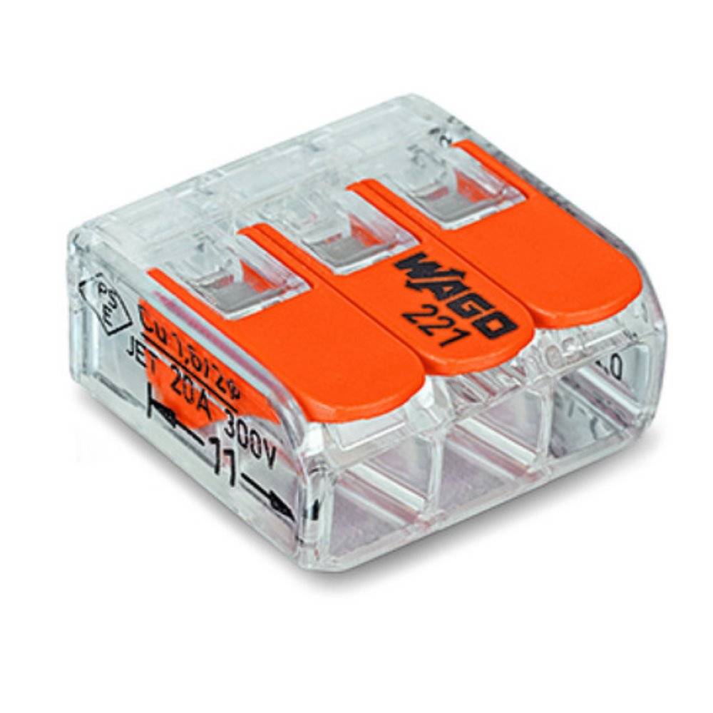 WAGO 221-413 Compact Verbindungsklemme 3x 0,14-4 mm² transparent - 50 Stück