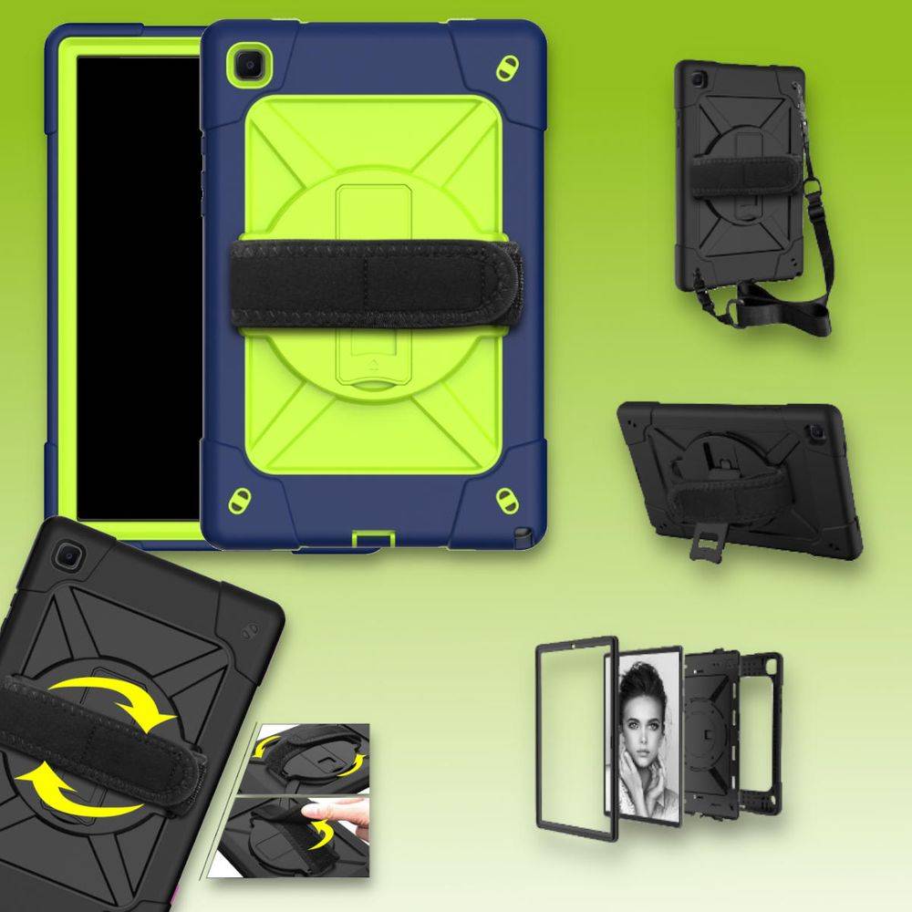 Für Samsung Galaxy Tab A7 10.4 2020 T500 / T505 aufstellbare Outdoor Hybrid Grün 360 Grad mit Halte-Schlaufe Tablet Tasche Etuis Cover Case Schutz R