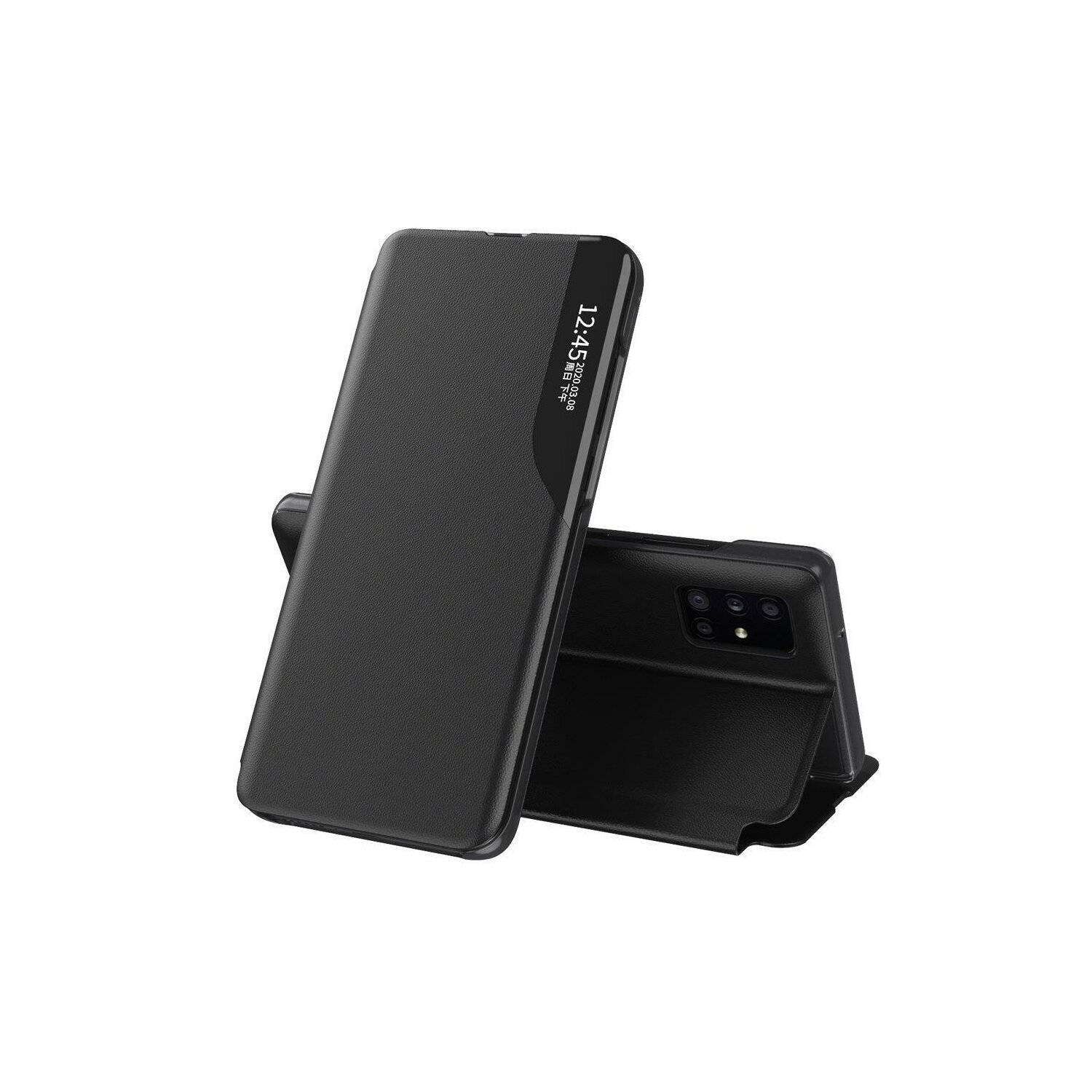 Eco Leather View Case Buch Tasche Leder Handyhülle Standfunktion für Samsung Galaxy A42 5G (A425F) Schwarz