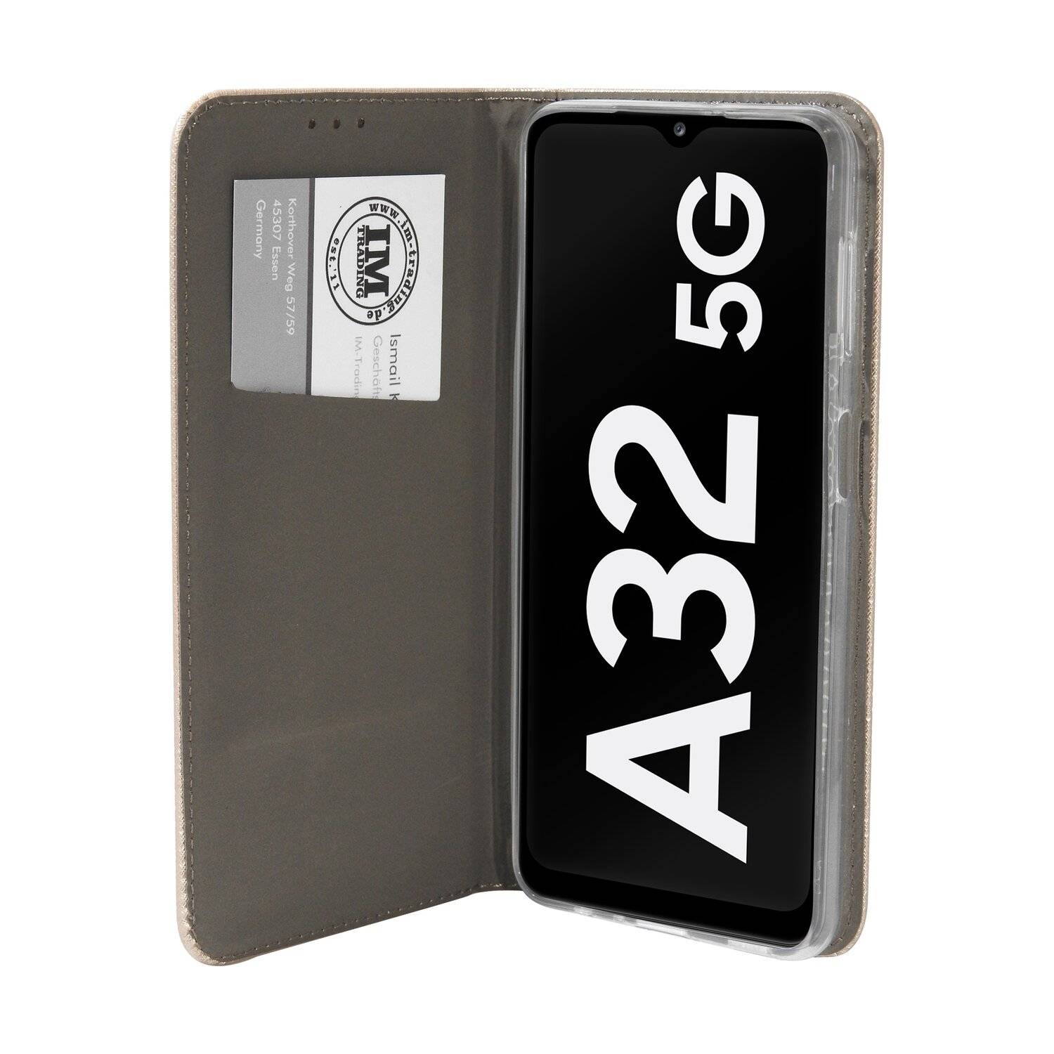 Buch Tasche "Smart" für SAMSUNG GALAXY A32 5G Handy Hülle Etui Brieftasche Schutzhülle mit Standfunktion Kartenfach Gold