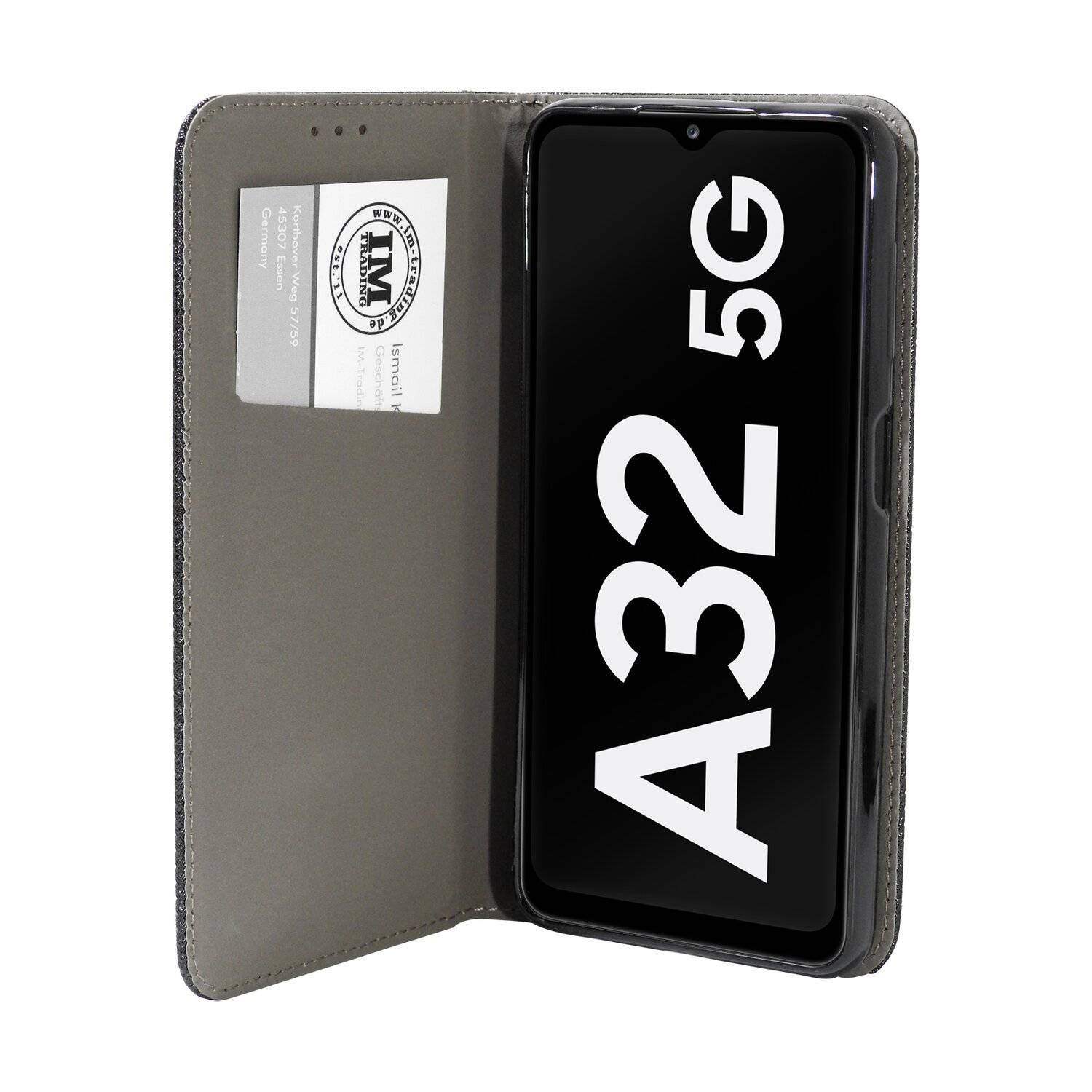 Buch Tasche "Smart" für SAMSUNG GALAXY A32 5G Handy Hülle Brieftasche Schutzhülle mit Standfunktion, Kartenfach Schwarz