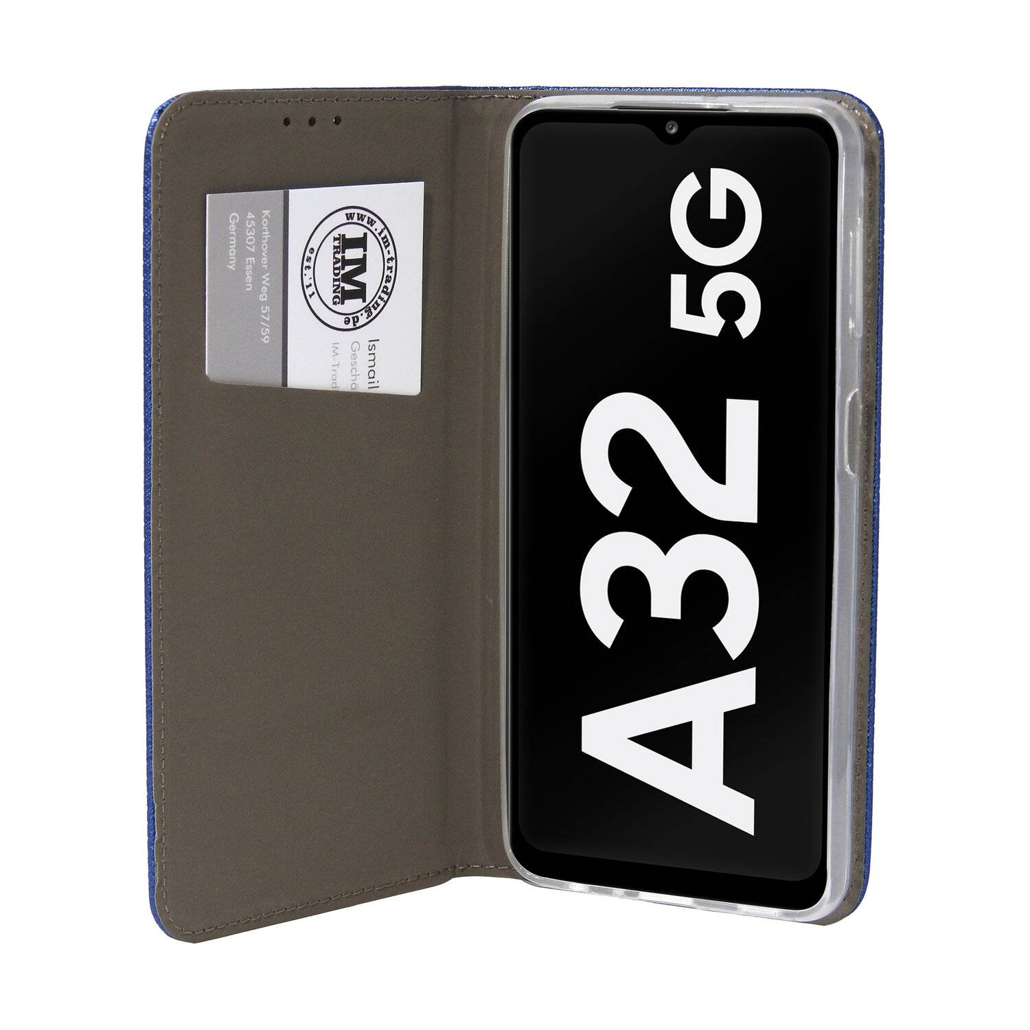 Buch Tasche "Smart" für SAMSUNG GALAXY A32 5G Handy Hülle Brieftasche Schutzhülle mit Standfunktion, Kartenfach Blau