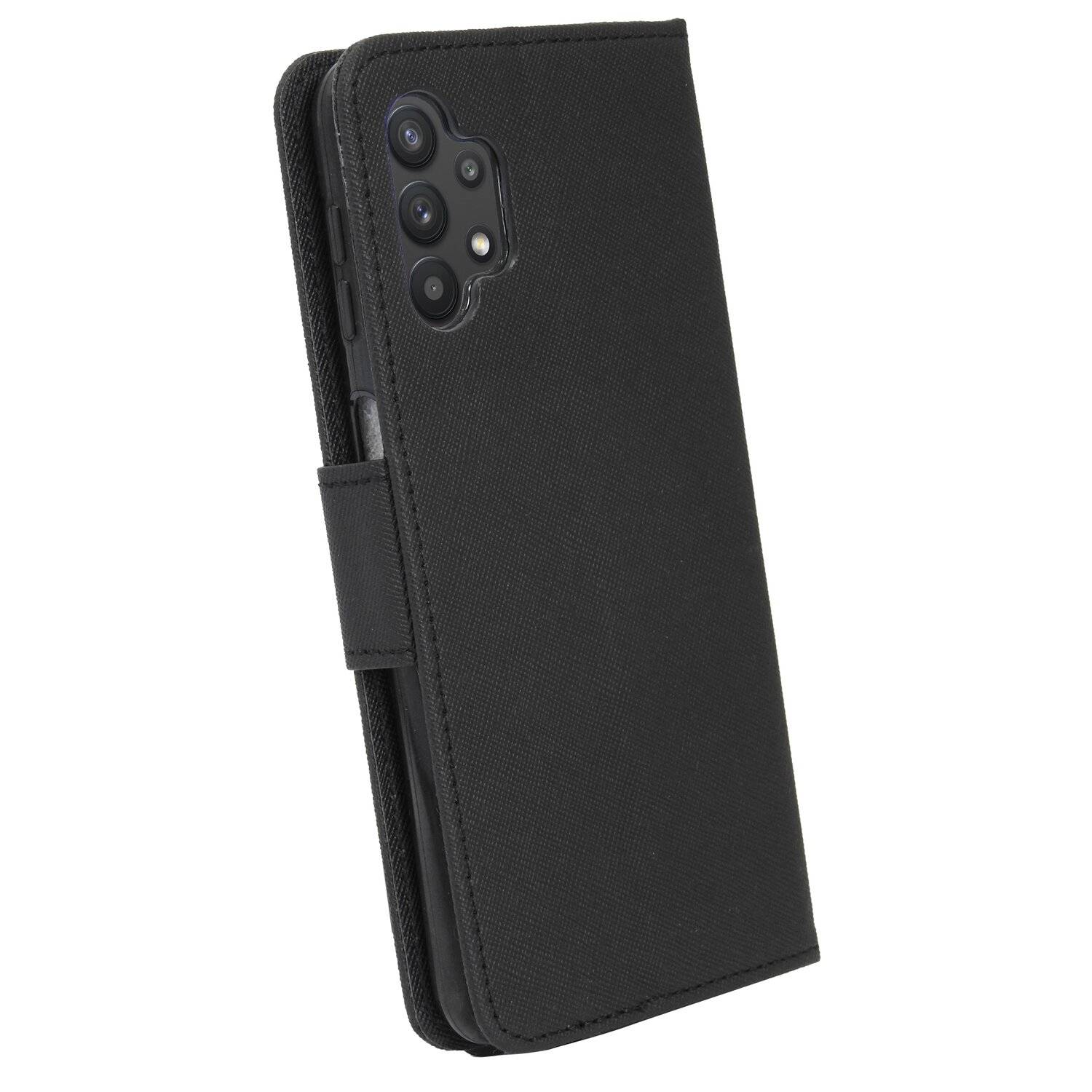Buch Tasche "Fancy" für Samsung Galaxy A32 5G Handy Hülle Brieftasche Schutzhülle mit Standfunktion, Kartenfach Schwarz