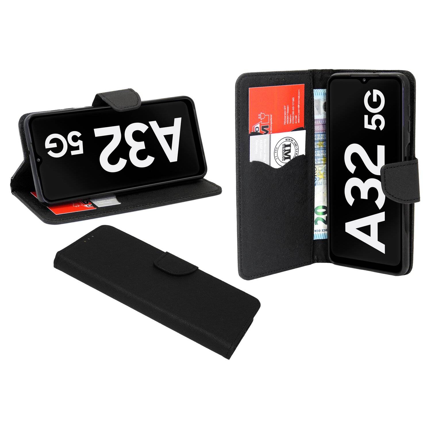 Buch Tasche "Fancy" für Samsung Galaxy A32 5G Handy Hülle Brieftasche Schutzhülle mit Standfunktion, Kartenfach Schwarz