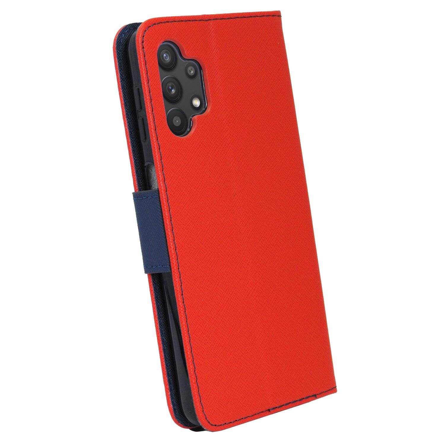 Buch Tasche "Fancy" für Samsung Galaxy A32 5G Handy Hülle Brieftasche Schutzhülle mit Standfunktion, Kartenfach Rot-Blau