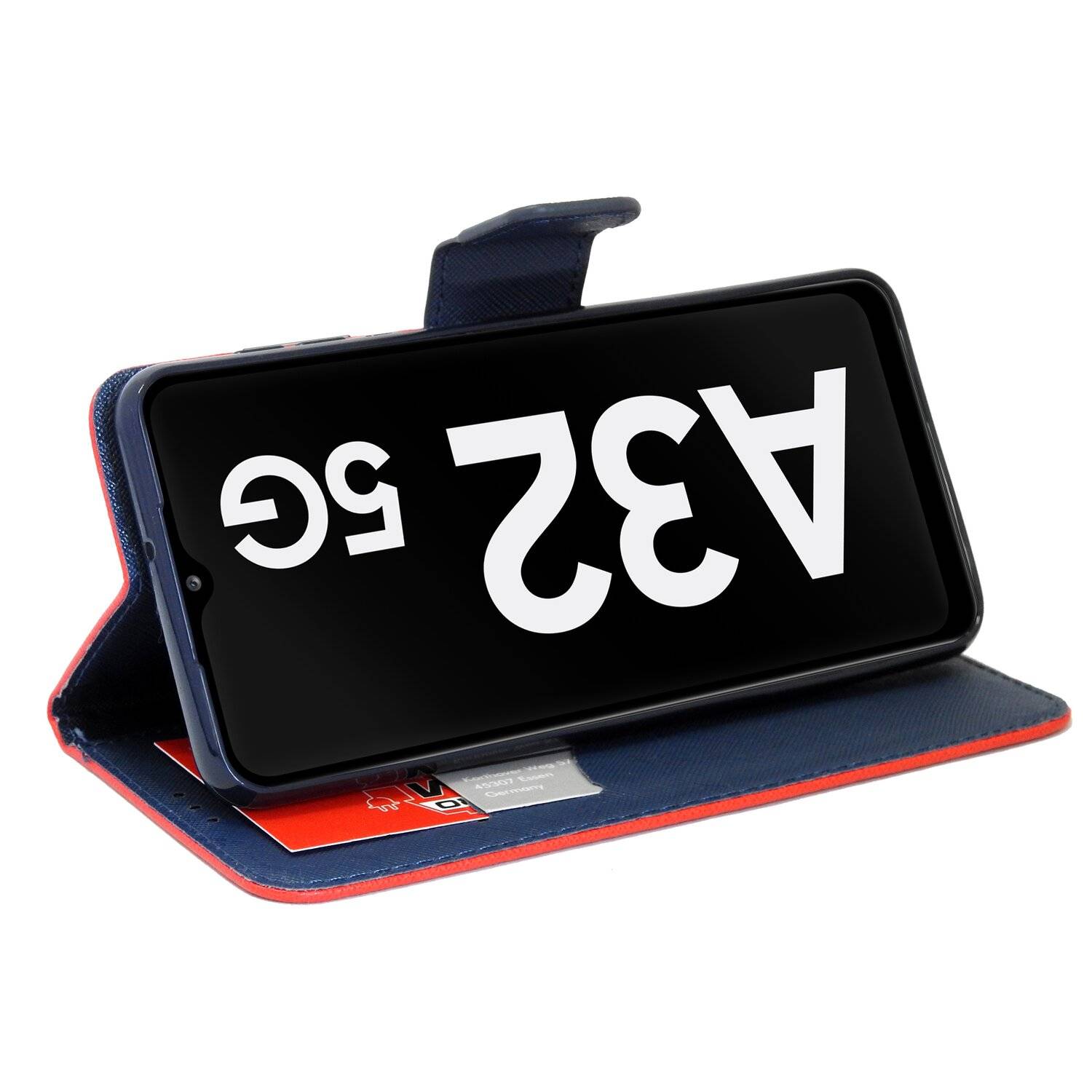 Buch Tasche "Fancy" für Samsung Galaxy A32 5G Handy Hülle Brieftasche Schutzhülle mit Standfunktion, Kartenfach Rot-Blau