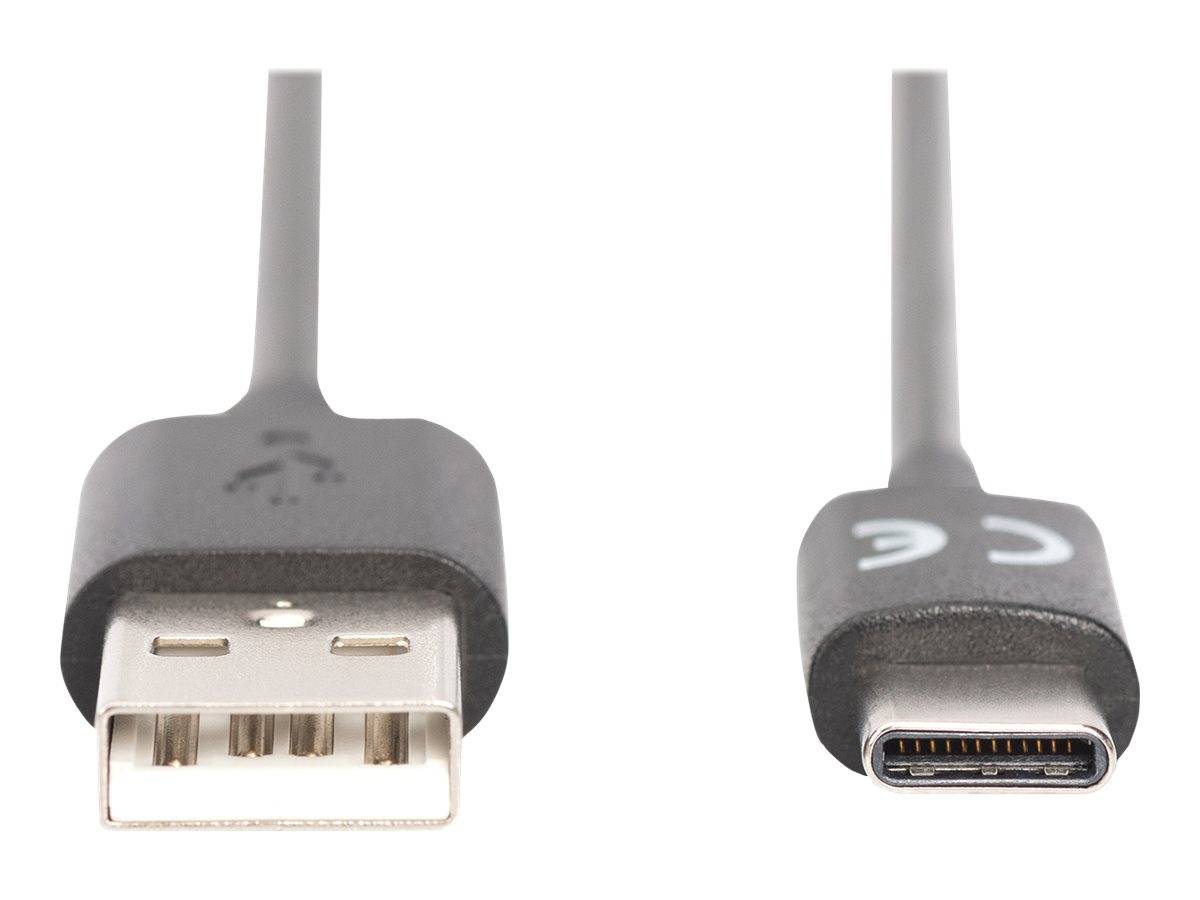 Digitus USB-Kabel USB 2.0 USB-C® Stecker, USB-A Stecker 1.00m Schwarz Flexibel AK-300154-010-S
