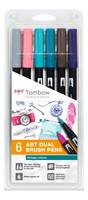 Tombow ABT-6P-5 - Fein / Extradick - 6 Farben - Mehrfarben - Rundspitze & Bürste