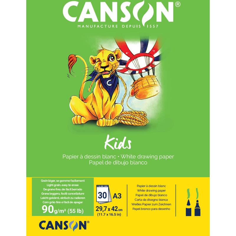 CANSON Zeichenblock Kids, DIN A3, 90 g/qm, 30 Blatt