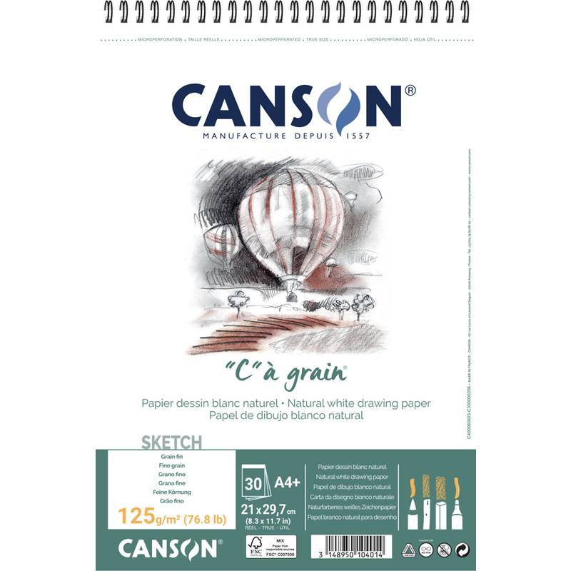 CANSON Zeichenpapier-Spiralblock "C" à grain, A4, 125 g/qm