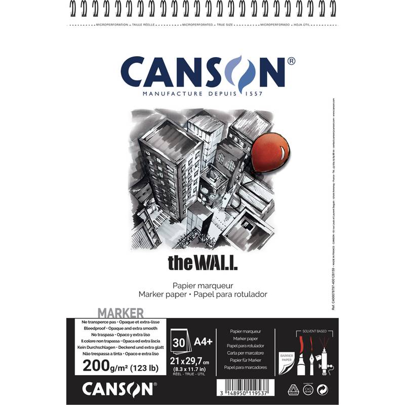 CANSON Zeichenpapier-Spiralblock "The WALL", A4, 200 g/qm