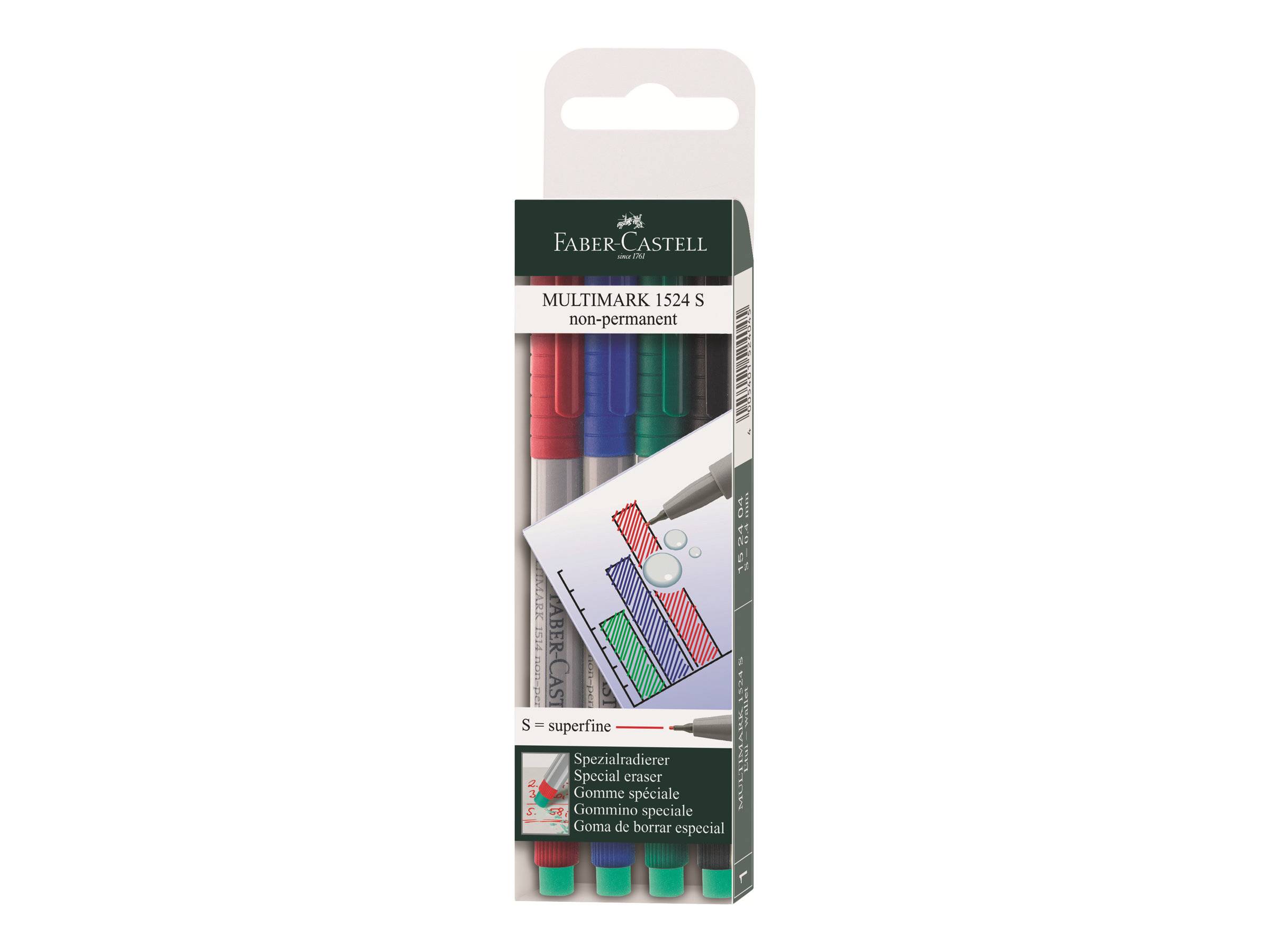 FABER-CASTELL MULTIMARK 1524 - Marker - nicht dauerhaft - 0.4 mm - extrafein - mit Radierer (Packung mit 4)