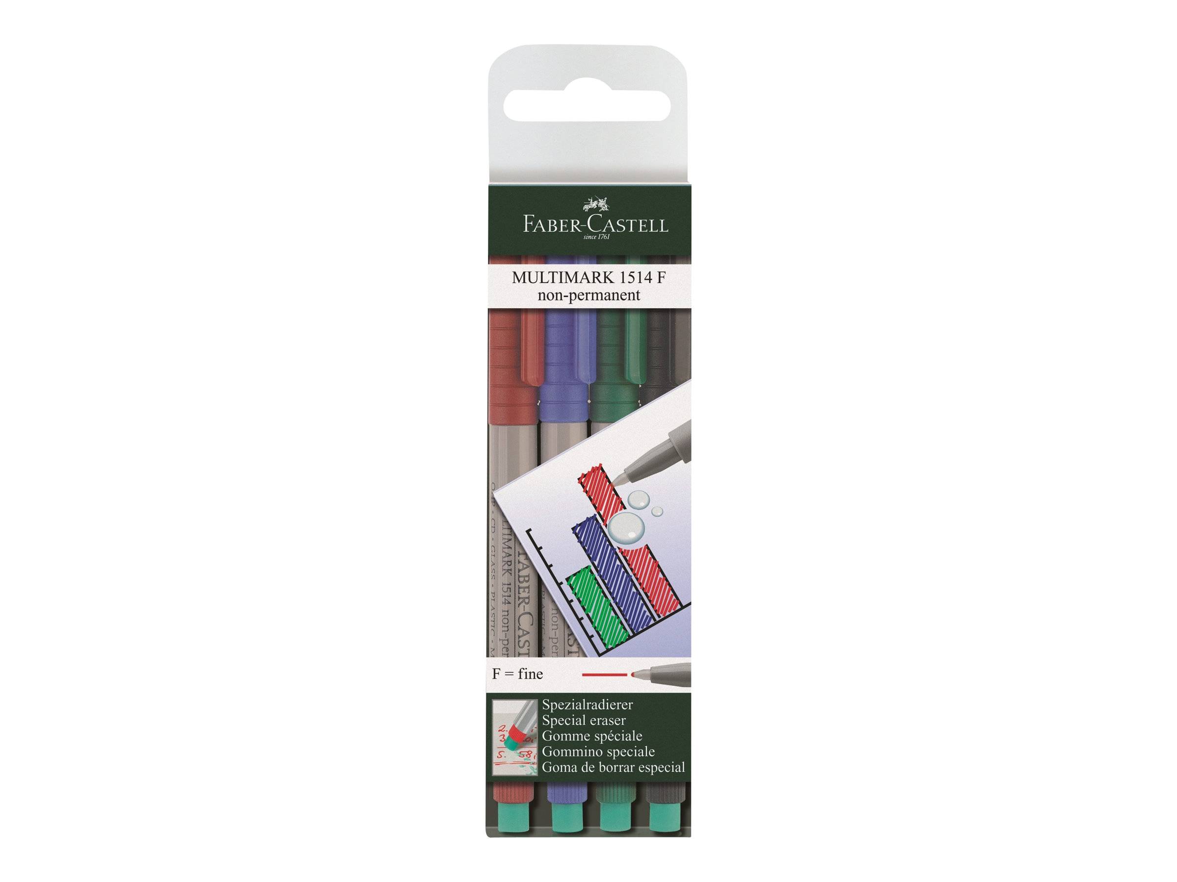 FABER-CASTELL MULTIMARK 1514 - Marker - nicht dauerhaft - 0.6 mm - fein - mit Radierer (Packung mit 4)