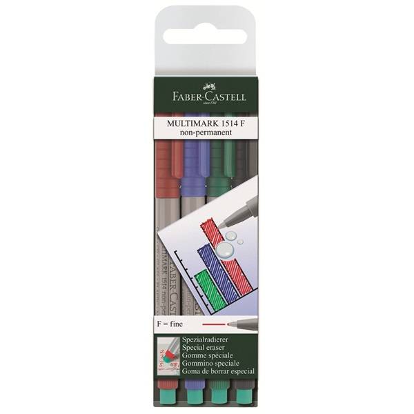 FABER-CASTELL MULTIMARK 1514 - Marker - nicht dauerhaft - 0.6 mm - fein - mit Radierer (Packung mit 4)
