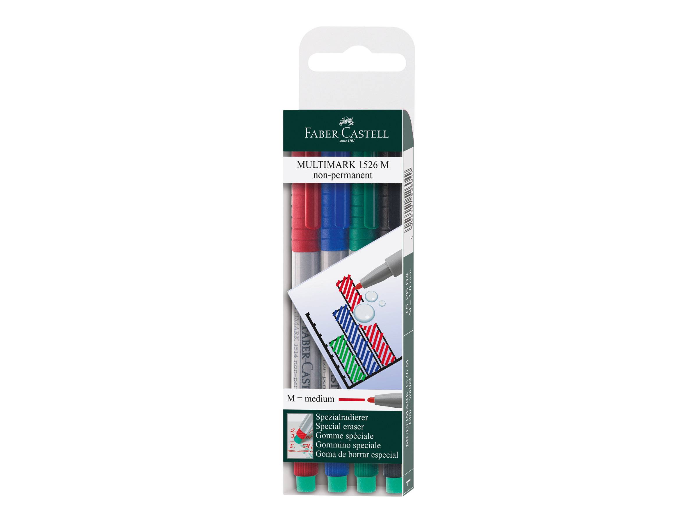 FABER-CASTELL MULTIMARK 1526 - Marker - nicht dauerhaft - 1 mm - Mittel - mit Radierer (Packung mit 4)