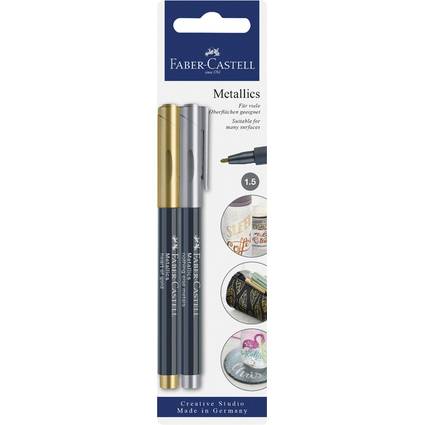 Faber-Castell Metallic-Stifte, gold und silber, 1,5 mm Spitze, geeignet für viele Oberflächen. Creative Studio, Made in Germany.