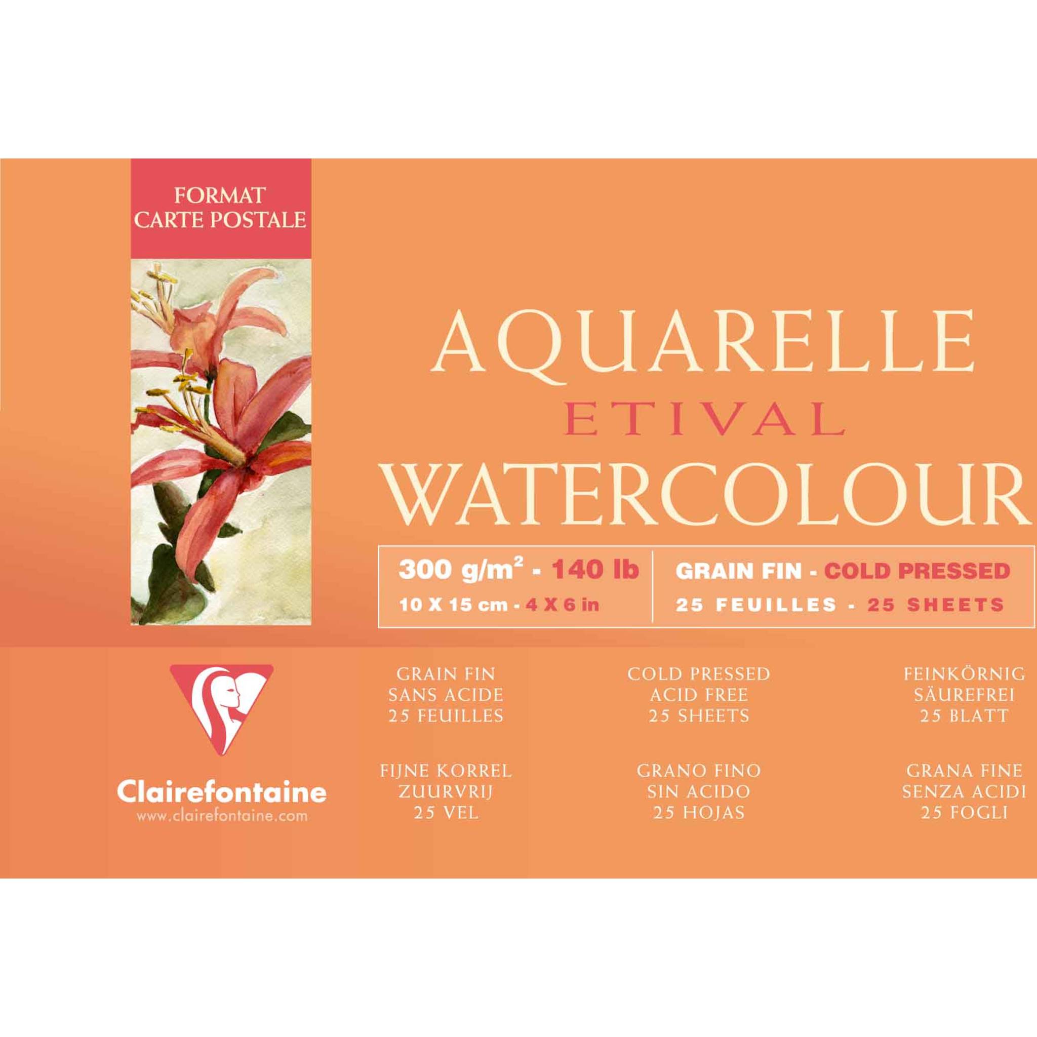 Clairefontaine Etival Aquarellpapier feinkörnig, Block 25 Blatt 10x15cm 96468C