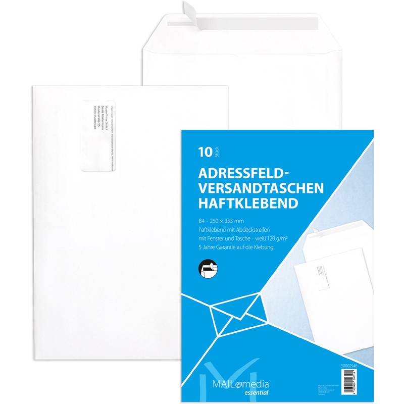 MAILmedia Adressfeld-Versandtasche B4, mit Fenster, weiß