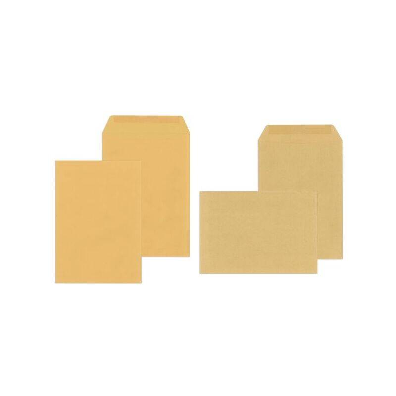 Zwei braune Umschläge werden gezeigt, einer vertikal und der andere horizontal, beide mit ihren sichtbaren Verschlussklappen.