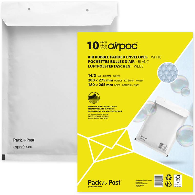 MAILmedia Luftpolster-Versandtaschen, Typ 14/D, weiß, 14 g
