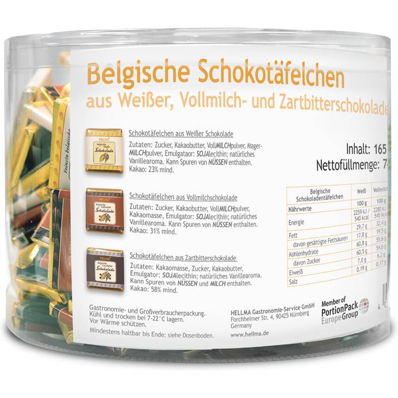 HELLMA Belgische Schokoladen-Täfelchen, in Runddose
