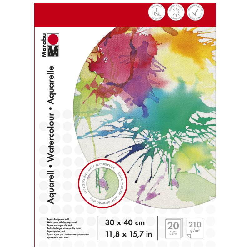 Marabu Aquarellblock, 300 x 400 mm, 210 g/qm, 20 Blatt