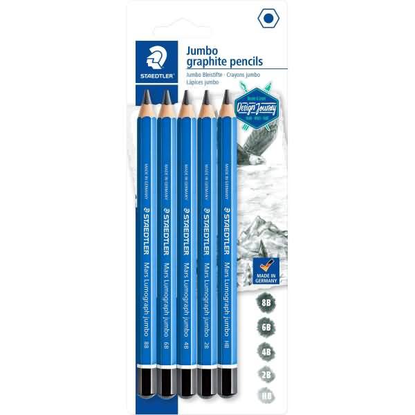 Bleistift Mars Lumograph Jumbo Härte sortiert blau VE=5 Stück Blister
