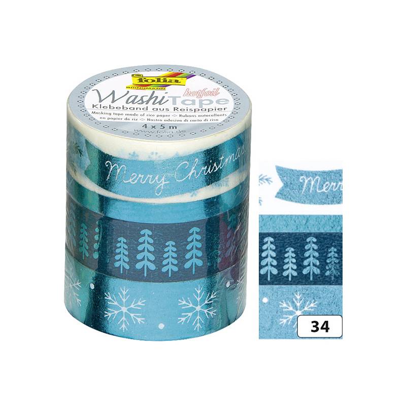 folia Deko-Klebeband Washi-Tape Hotfoil Eisblau, 4er Set