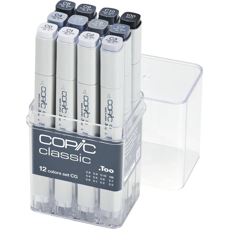 COPIC Marker classic, 12er Grau Set "CG", kalte Grautöne