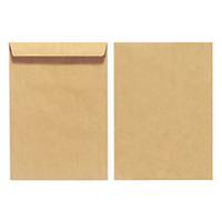 Zwei schlichte Umschläge aus Kraftpapier oder Papierdokumentenmappen nebeneinander dargestellt, einer mit geschlossenem Umschlag und einer flach, auf weißem Hintergrund.