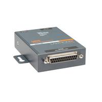 Graues Industrieschnittstellen-Modul mit DB-25-Stecker an der Vorderseite und Befestigungslasche, dargestellt auf weißem Hintergrund.
