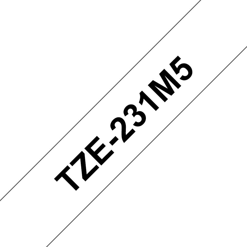 Schwarz-Weiß-Etiketten mit Diagonalstreifen mit der Aufschrift „TZE-23M5
