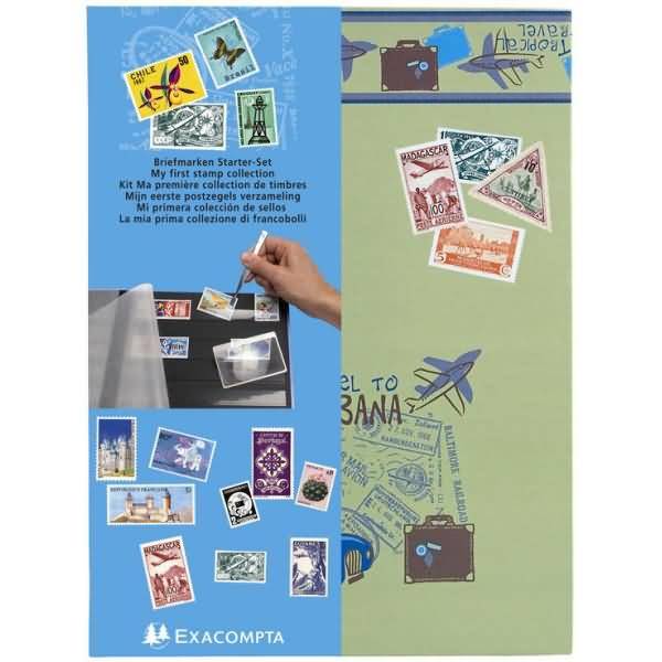 Briefmarken-Starterkit Air-Mail mit Album 22,5x30,5cm 16 Seiten und Zubehör