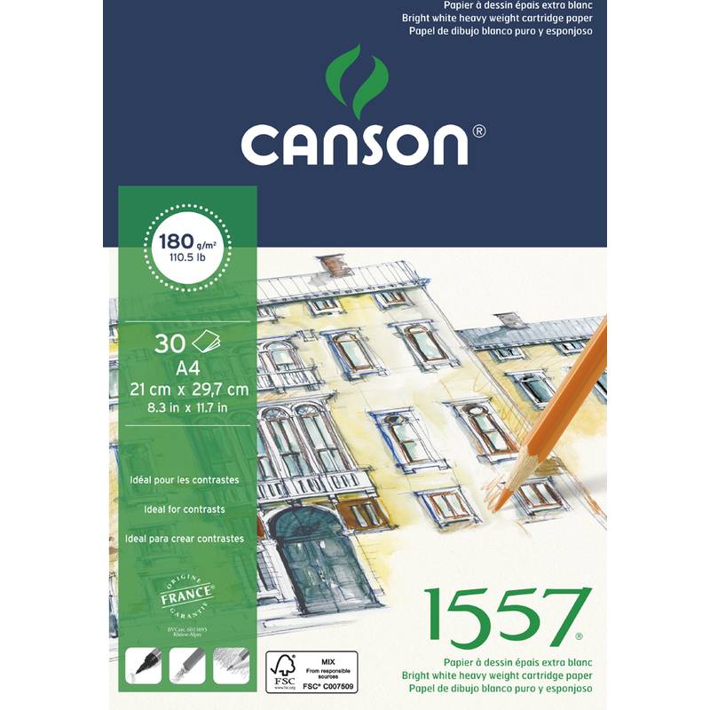 CANSON Skizzenblock 1557, DIN A4, 180 g/qm, rein weiß