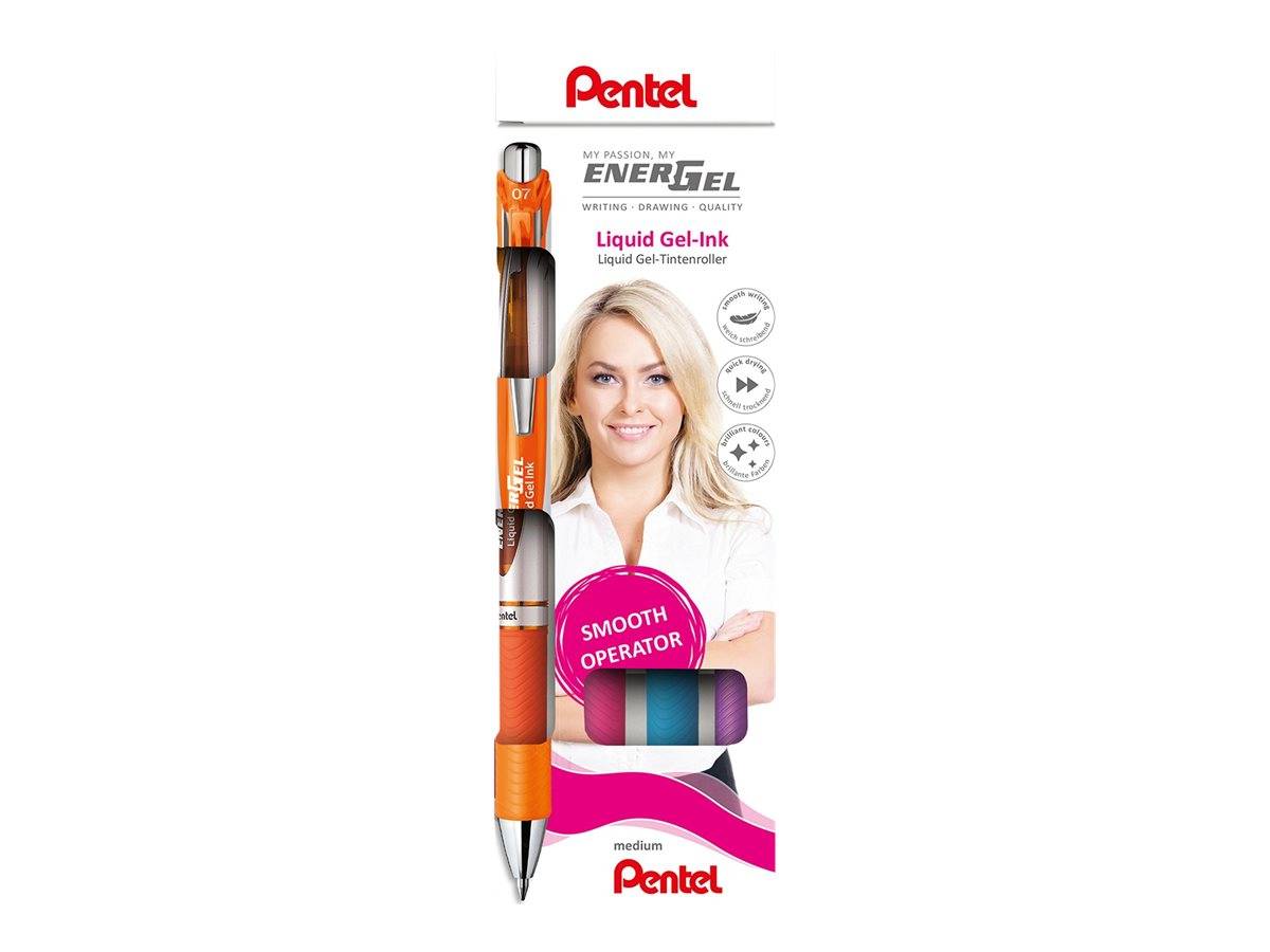 Pentel EnerGel - Tintenroller - Hellblau, Orange, Violett, rosa - Geltinte - 0.7 mm - Mittel - verstellbar (Packung mit