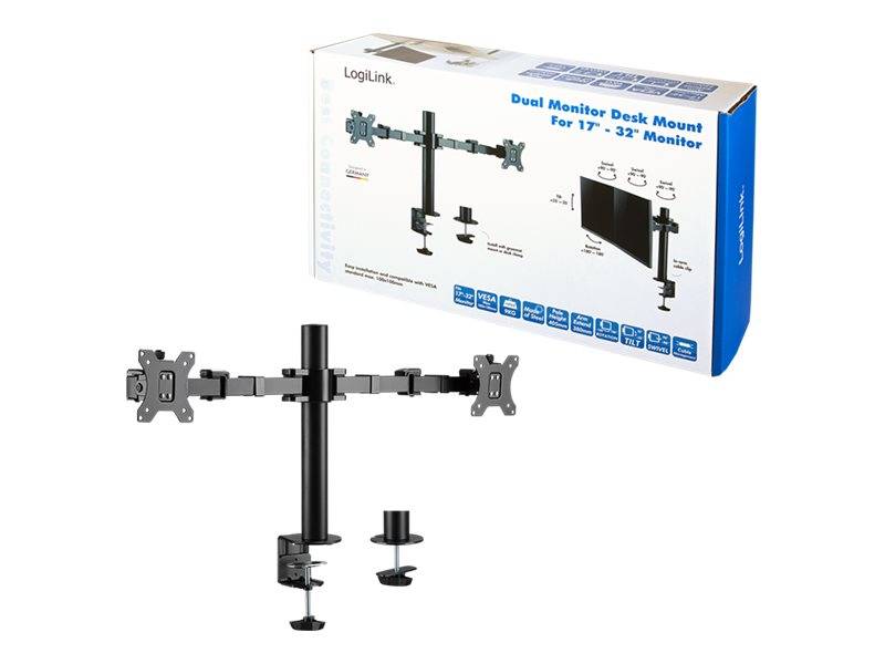 LogiLink - Befestigungskit - einstellbarer Arm - für 2 LCD-Displays - Stahl - Schwarz - Bildschirmgröße: 43.2-81.3 cm (1