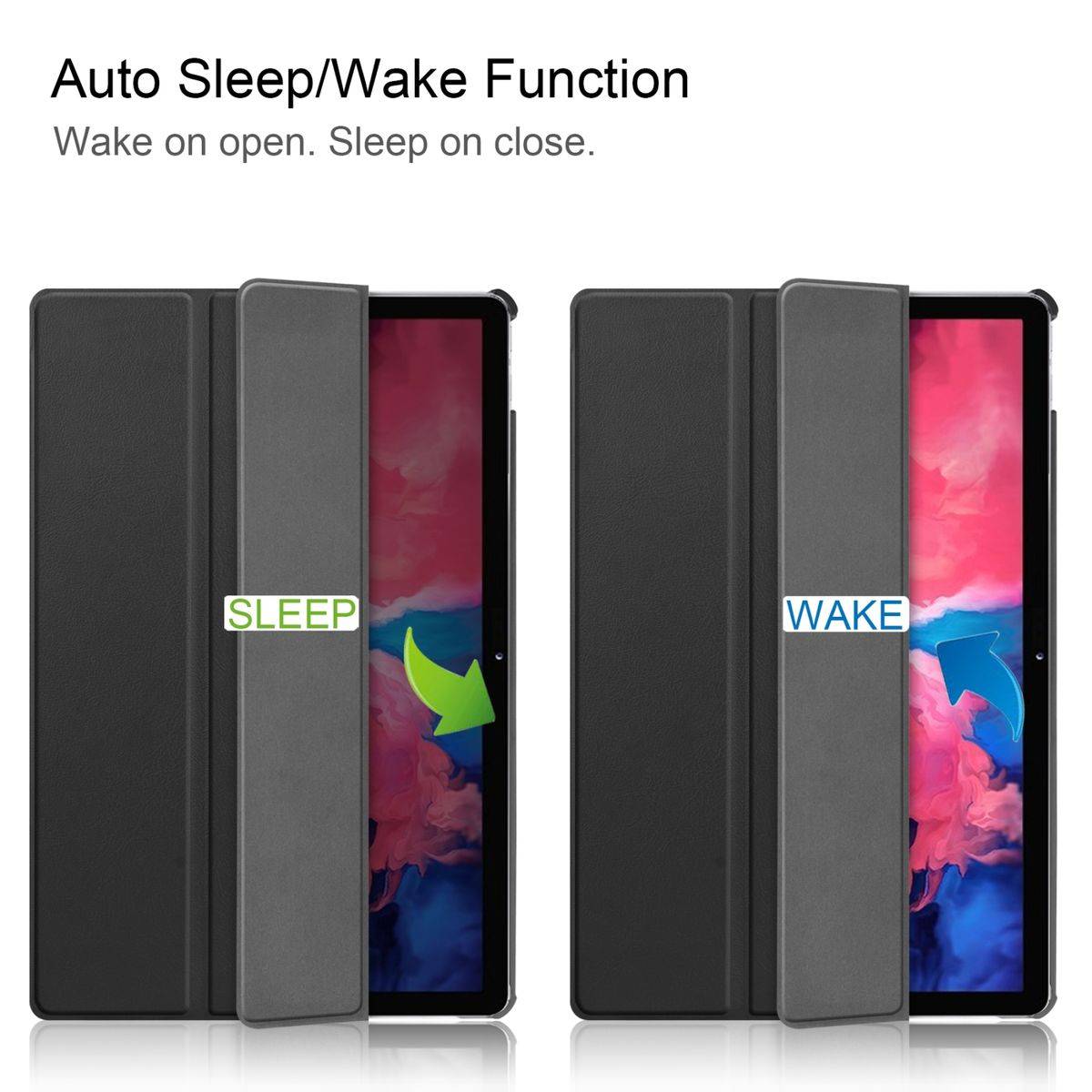 Für Lenovo Tab P11 11.0 Zoll TB-J606F Tablet Tasche 3 folt Wake UP Smart Cover Etuis Schwarz