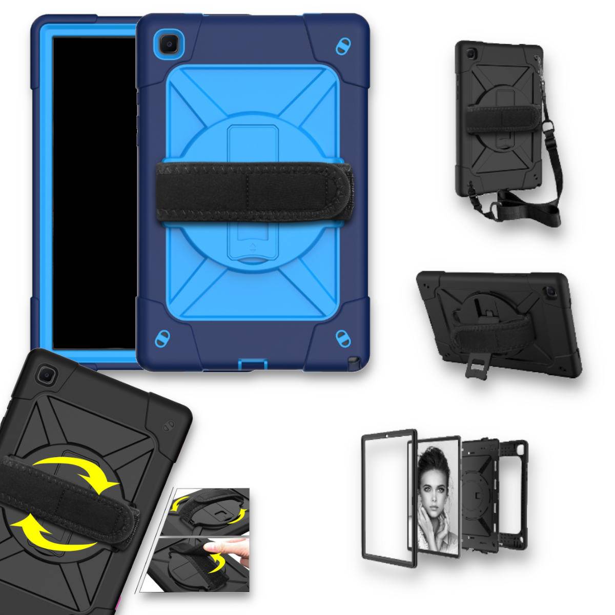 Für Samsung Galaxy Tab A7 10.4 2020 T500 / T505 aufstellbare Outdoor Hybrid 360 Grad mit Halte-Schlaufe Tablet Tasche Etuis Cover Case Schutz Robust