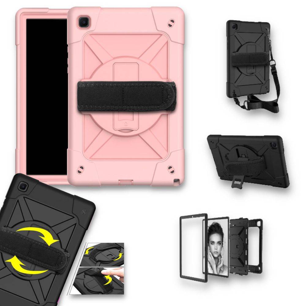 Für Samsung Galaxy Tab A7 10.4 2020 T500 / T505 aufstellbare Outdoor Hybrid Rosa 360 Grad mit Halte-Schlaufe Tablet Tasche Etuis Cover Case Schutz Ro