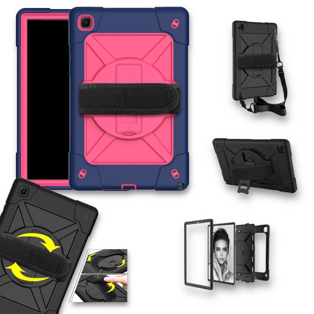 Für Samsung Galaxy Tab A7 10.4 2020 T500 / T505 aufstellbare Outdoor Hybrid Pink 360 Grad mit Halte-Schlaufe Tablet Tasche Etuis Cover Case Schutz Ro