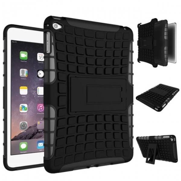 Hybrid Outdoor Schutzhülle Schwarz für iPad Mini 4 Tasche + 0.3 H9 Hartglas
