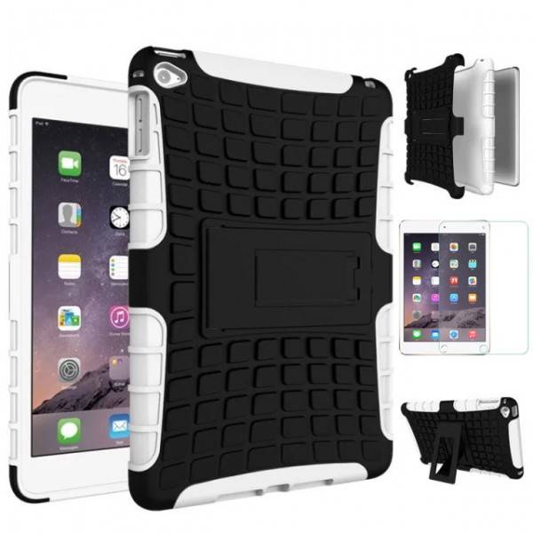 Hybrid Outdoor Schutzhülle Weiß für iPad Mini 4 Tasche + 0.3 H9 Hartglas