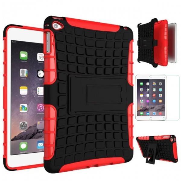 Hybrid Outdoor Schutzhülle Rot für iPad Mini 4 Tasche + 0.3 H9 Hartglas