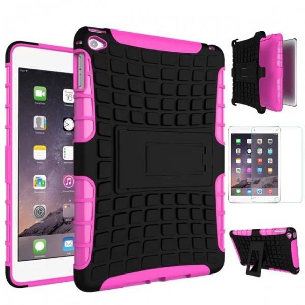 Hybrid Outdoor Schutzhülle Pink für iPad Mini 4 Tasche + 0.3 H9 Hartglas