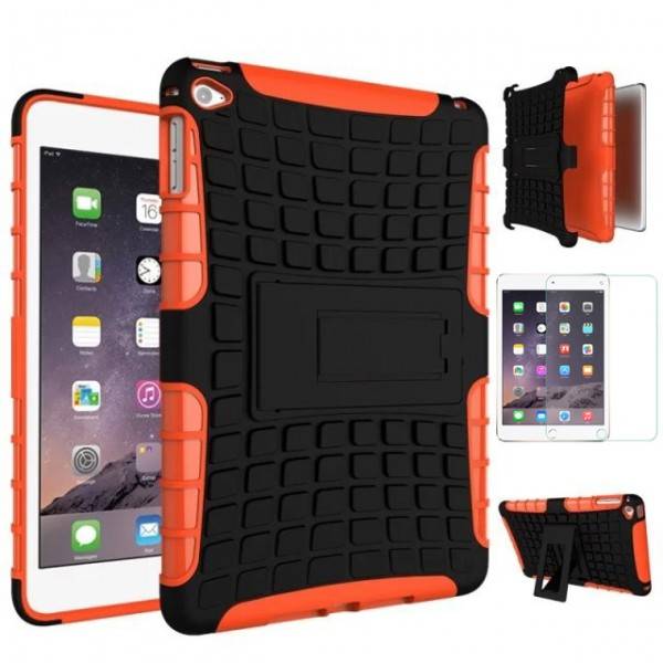 Hybrid Outdoor Schutzhülle Orange für iPad Mini 4 Tasche + 0.3 H9 Hartglas