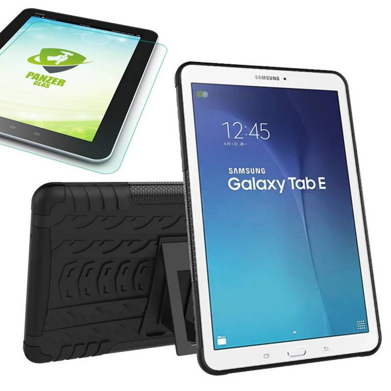 Hybrid Outdoor Tasche Schwarz für Samsung Galaxy Tab E 9.6 SM T560 + 0.4 Hartglas