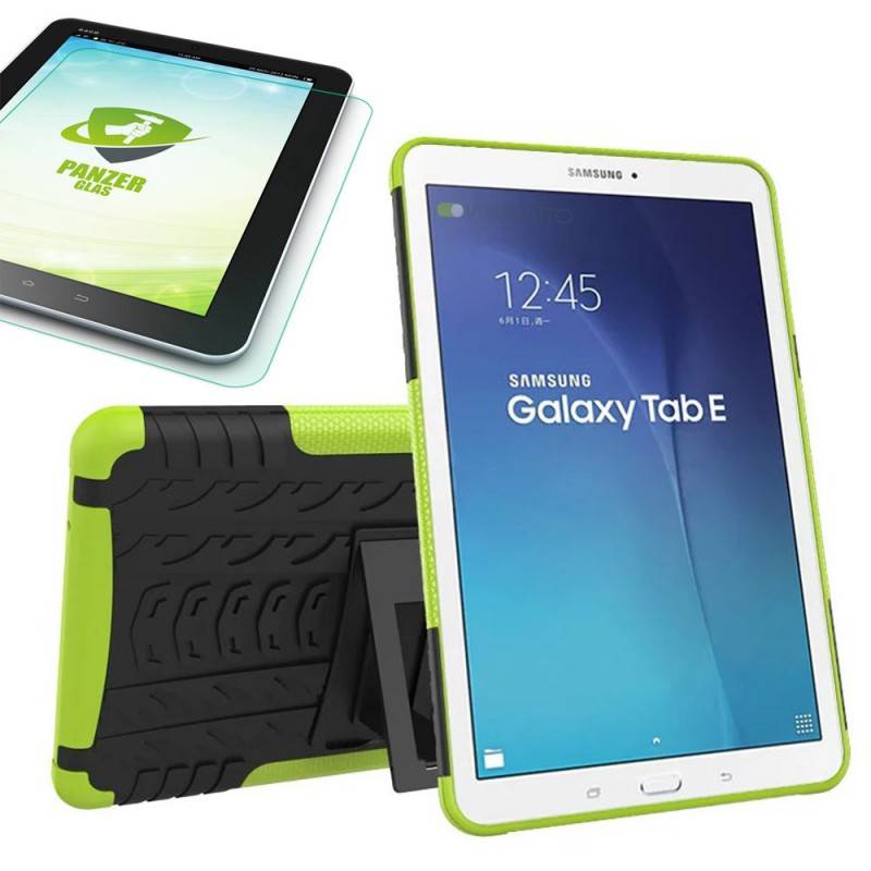 Hybrid Outdoor Tasche Grün für Samsung Galaxy Tab E 9.6 SM T560 + 0.4 Hartglas