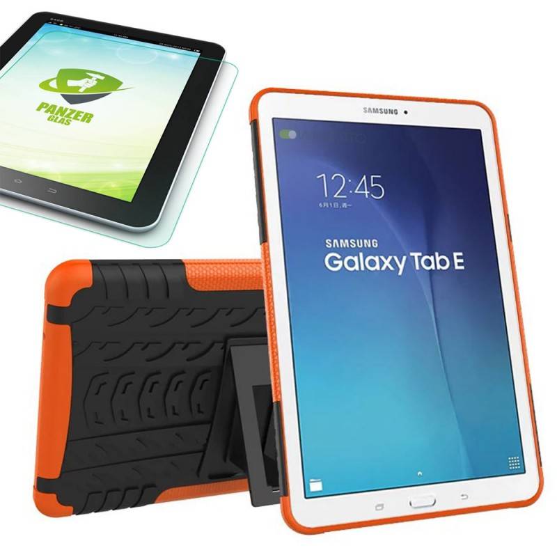 Hybrid Outdoor Tasche Orange für Samsung Galaxy Tab E 9.6 SM T560 + 0.4 Hartglas