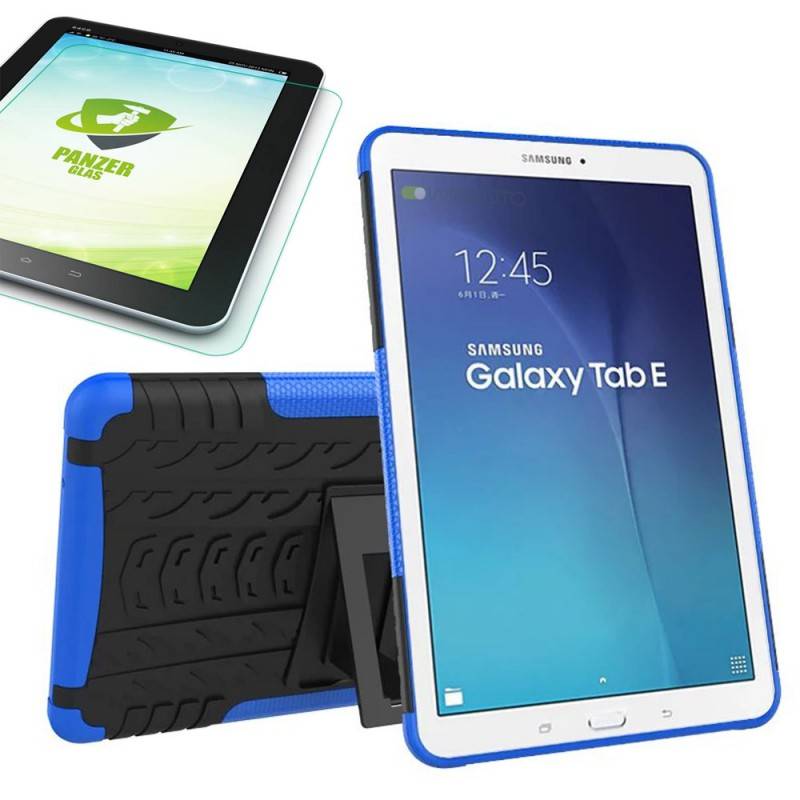 Hybrid Outdoor Tasche Blau für Samsung Galaxy Tab E 9.6 SM T560 + 0.4 Hartglas