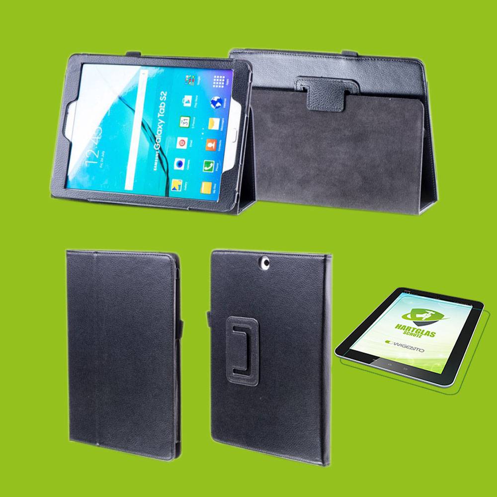 Für Samsung Galaxy Tab S5e 10.5 T720F Hülle Cover Tasche Schwarz Kunst Leder Case Neu + 0,3 mm Hart Glas